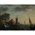 thumbnail image 2 of Thomas Patch 18x14 Gold Ornate Wood Frame and Double Matted Museum Art Print Titled - A Mediterranean Seaport with Fisherfolk in the Foreground (1766), 2 of 4