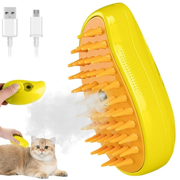 Dog & Cat Steam Brush 3 In 1 Steamy Yellow Pet-Brush Gift for Pets Cats and Dogs