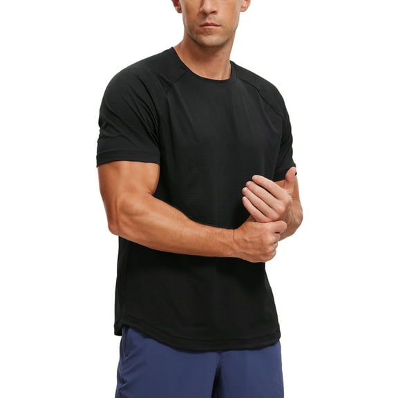 CRZ YOGA Texture Workout Shirts for Men Lightweight Running Athletic T-Shirts Short Sleeve Gym Tops