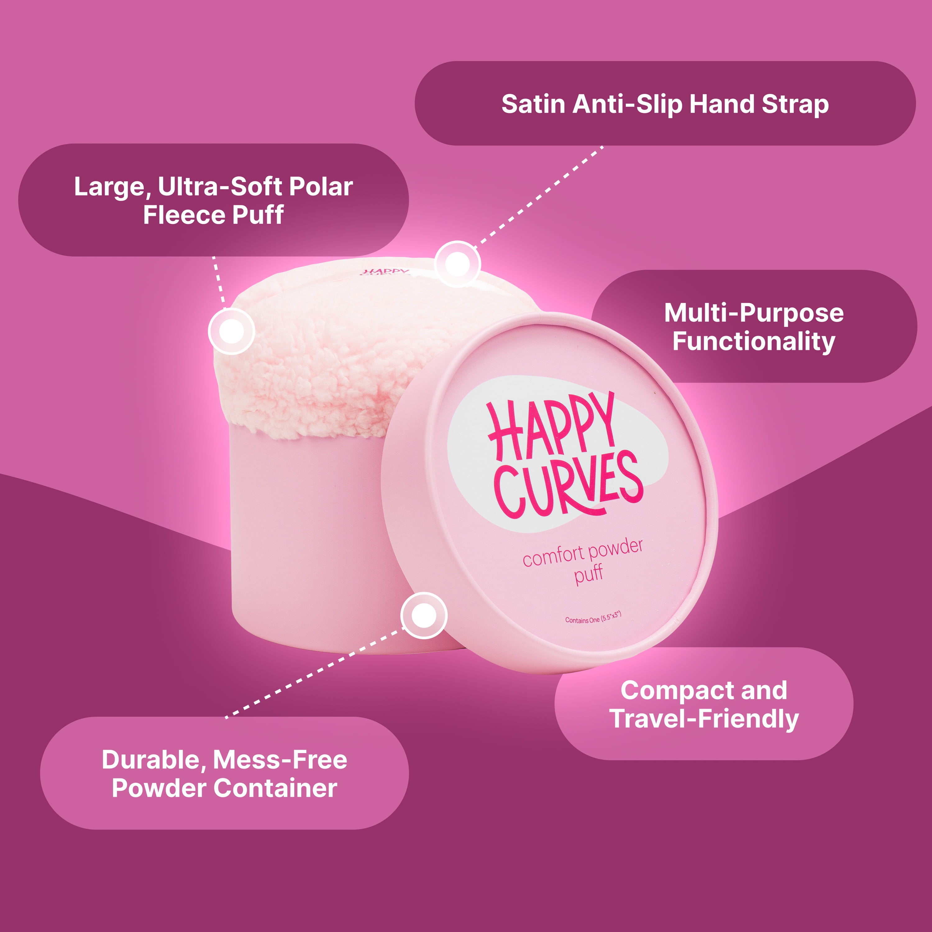 (2 pack) Happy Curves Dusting Powder Body Applicator Puff for Women