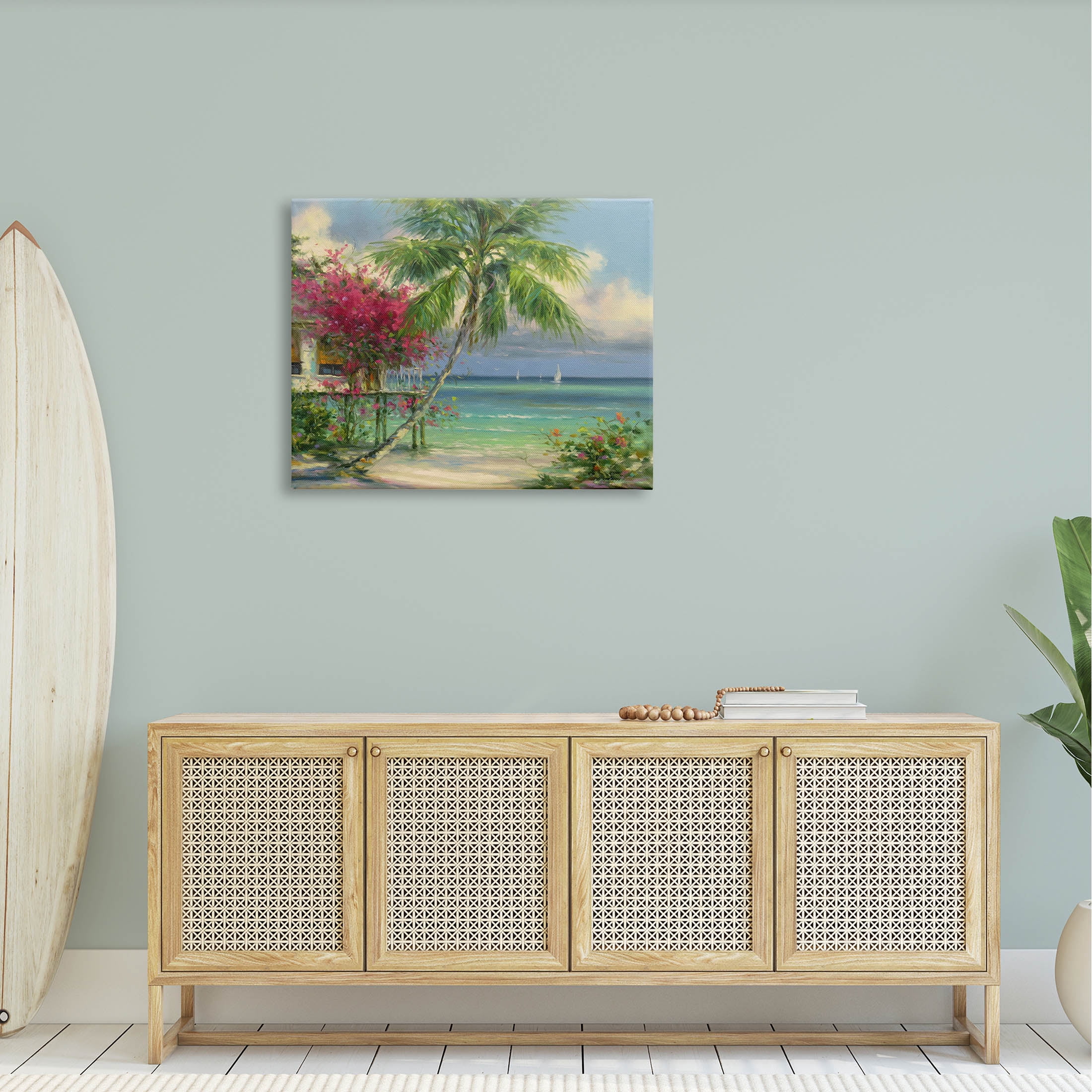 Floral Tropical Summer Vacation Resort Landscape Painting Gallery Wrapped Canvas Print Wall Art