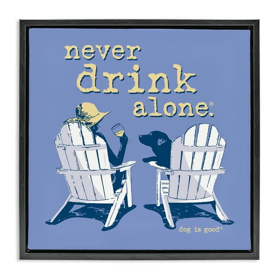 Stupell Industries Girl & Dog Drink Alone Animals Painting Black Floater Framed Canvas Art Print Wall Art, 18 x 18