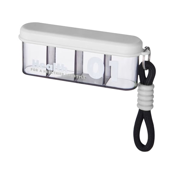 Small Travel Pill Box - 4 Compartment Moisture-Proof Daily Vitamin Container (White)