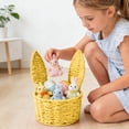 thumbnail image 5 of Basket with Handle Easter Bunny Rattan Woven Picnic Baskets with Rabbit Ear Straw Wicker Egg Candy Storage for Egg Party Supplies Gifts (Yellow), 5 of 7