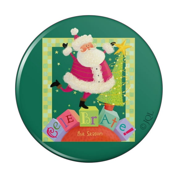 Christmas Holiday Celebrate the Season Santa Blocks Pinback Button Pin