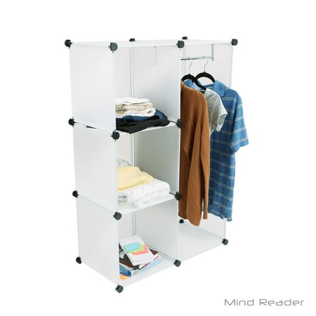 Garment Storage Boxes - Mind Reader Storage Rack Shelf Bins with 4 Storage Cubes, 4 Bins / Cubes with Clothing Garment Storage Rack, White