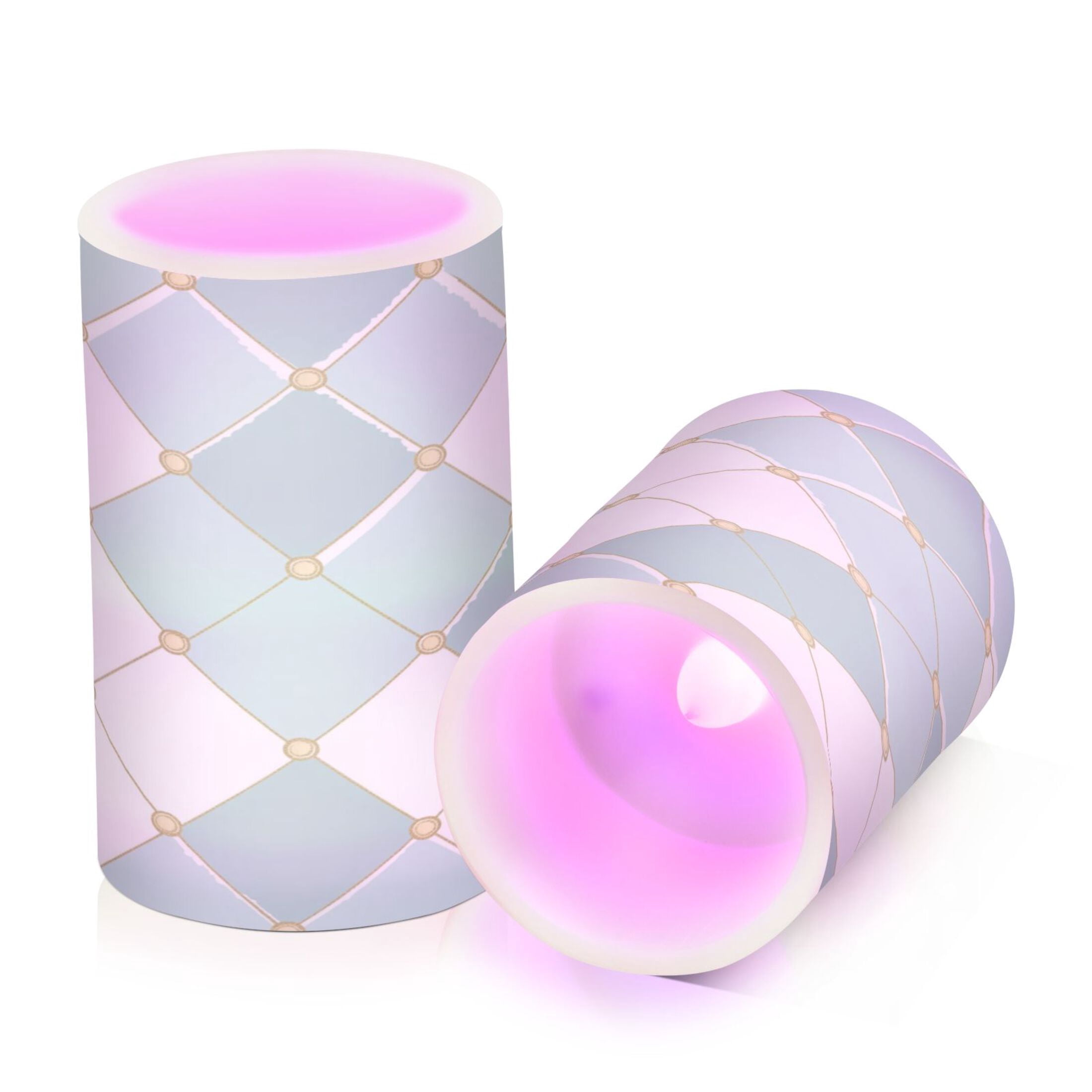 2 PCS Flameless Candles with Remote Timer LED Battery Operated Flickering Candle Light for Wedding Table Home Decoration Gifts Pastel Teal Diamond Plaid