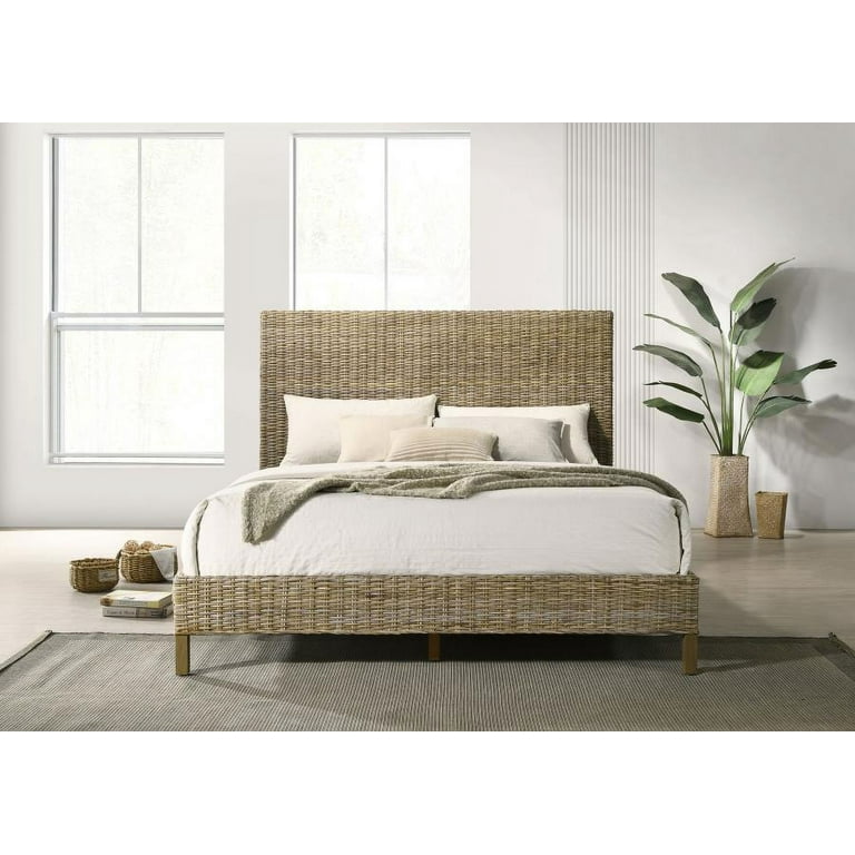 Zyla Woven Rattan California King Panel Bed Kubu Grey