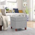 17 Inch Ottoman Small Foot Stool for Couch Faux Linen Upholstered