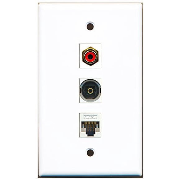 RiteAV - 1 Port RCA Red and 1 Port Toslink and 1 Port Cat5e Ethernet White Wall Plate