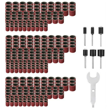 307 Pieces Drum Sander Set Sanding Kit 300 Band Sleeves (80 /120 /240 ) 6 Mandrels for Rotary Tool (2.35Mm/3.17Mm) 1 Combination Wrench