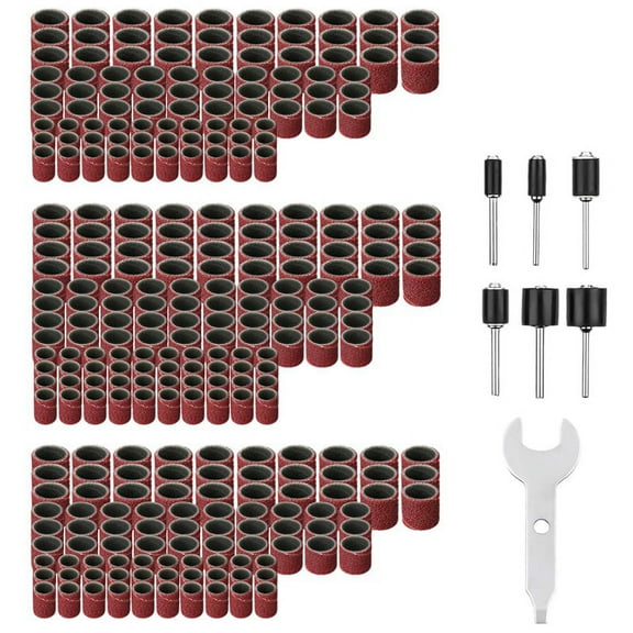 307 Pieces Drum Sander Set Sanding Kit 300 Band Sleeves (80 /120 /240 )   6 Mandrels for Rotary Tool (2.35Mm/3.17Mm)  1 Combination Wrench