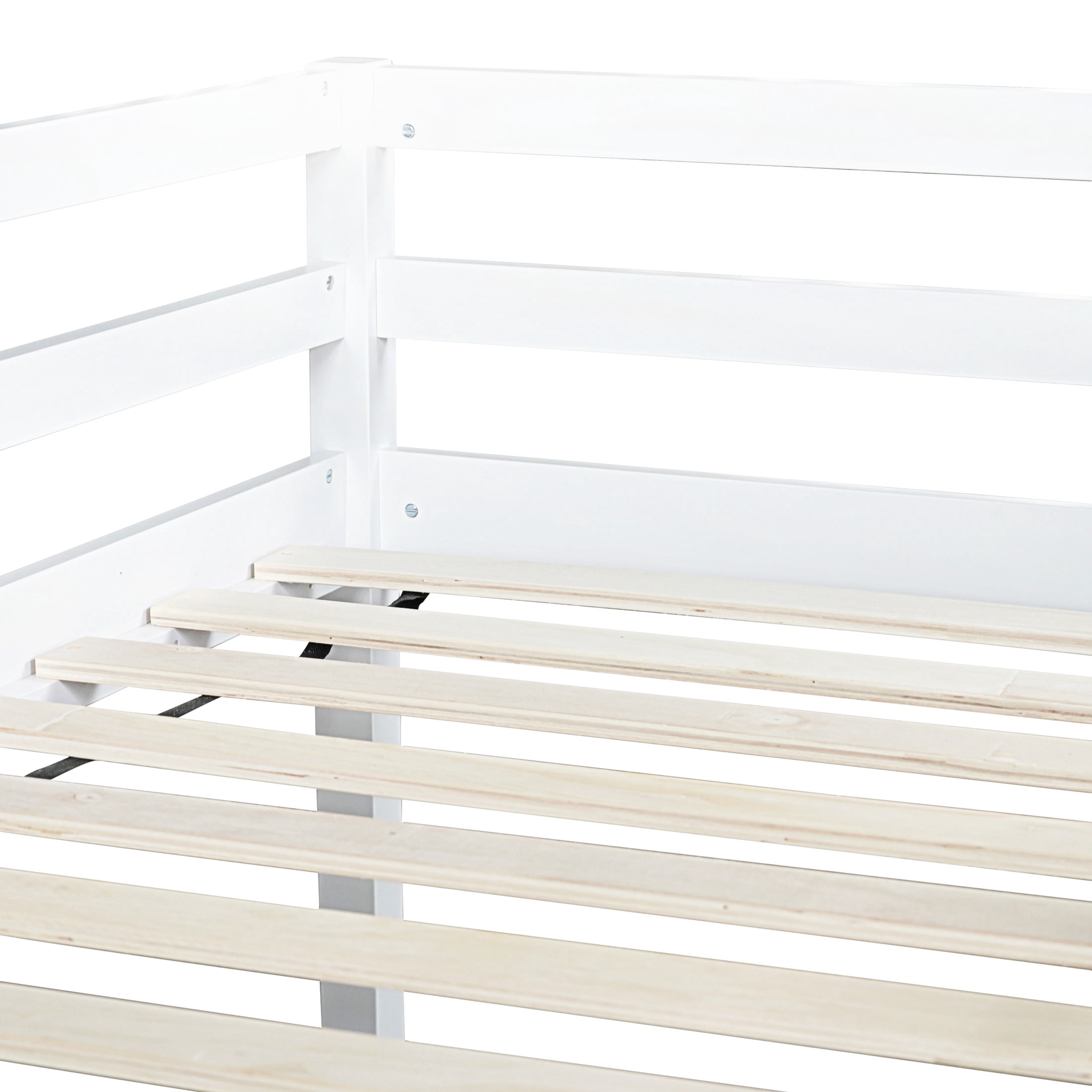 Noble House Myra Twin Low Loft Bed, Rubber Wood Frame with Slide, Ladder, Safety Guardrails and Play Space, White