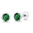 thumbnail image 5 of Gem Stone King Platinum Green Simulated Emerald Stud Earrings for Women Men (1.54 Cttw, Round 6MM), 5 of 6
