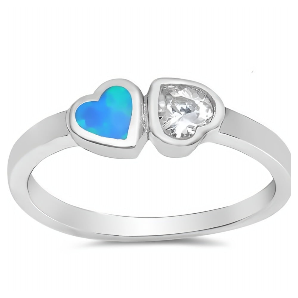5mm Choose Your Color Glitzs Jewels Sterling Silver Created Blue Opal Hearts Ring