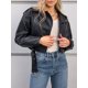 thumbnail image 1 of -Chaqueta corta de cuero sintético para mujer, abrigo holgado con cremallera y cinturón, prendas de vestir para motociclista, primavera y otoño, 1 of 5