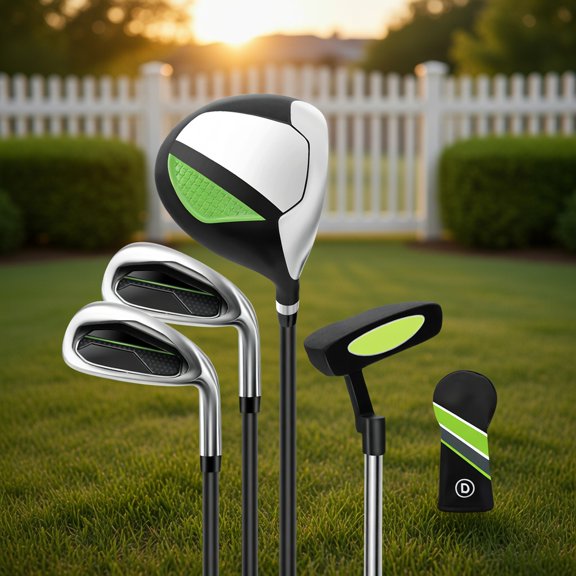 Yardi Yard Junior Complete Golf Club Set for Kids with Rain Hood Right Hand Children Golf Age 8-10 Years Old-Green, Golf Junior Golf Clubs Set for Kids