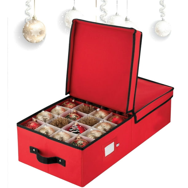 Premium Holiday Underbed Christmas Ornament Storage Box With Lid