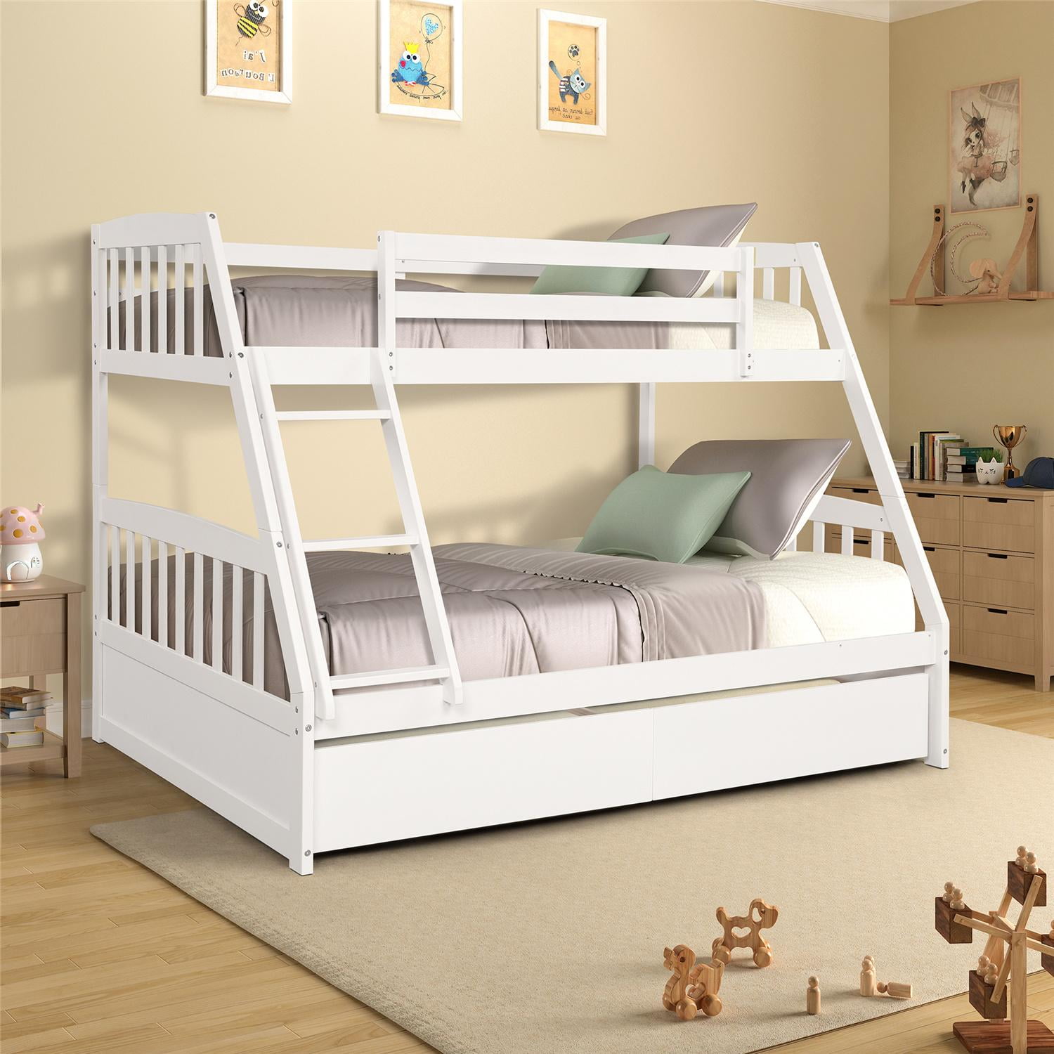 Solid Wood Twin Over Full Bunk Bed With 2 Storage Drawers ,Sturdy Beds ...