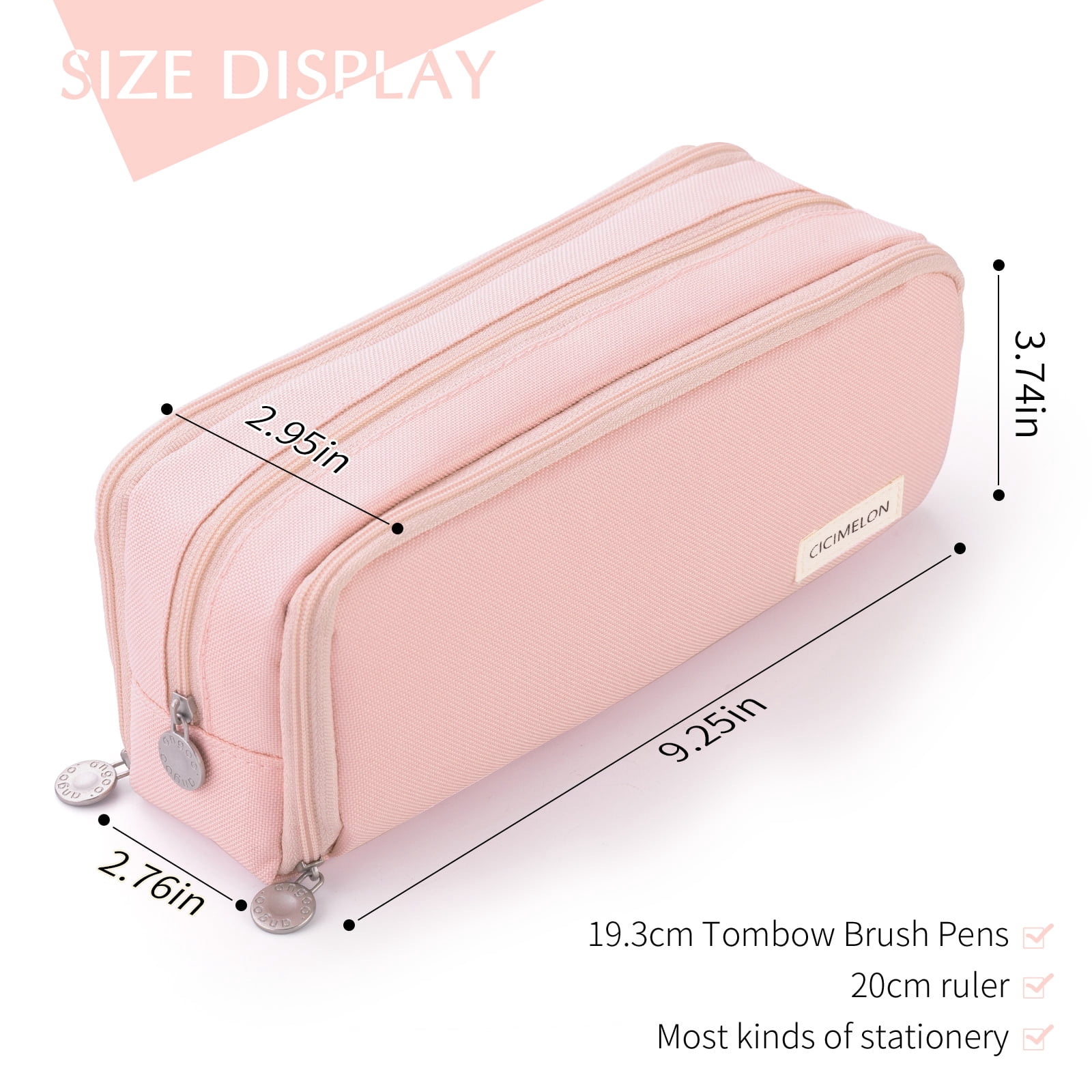 CICIMELON Large Capacity Pencil Case 3 Compartments Pen Pouch Pencil Bag for Students Girls Adults Women (PINK)