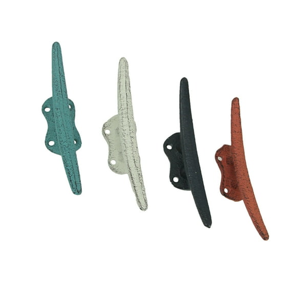 Zeckos Colorful Cast Iron Cleat Wall Hooks Drawer Pulls Set of 4
