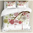thumbnail image 3 of Christmas Duvet Cover Set Twin Size, Floral Winter Red Bird Hat and Scarf on Blooming Tree Nature Inspired, Decorative 2 Piece Bedding Set with 1 Pillow Sham, Green White, by Ambesonne, 3 of 3