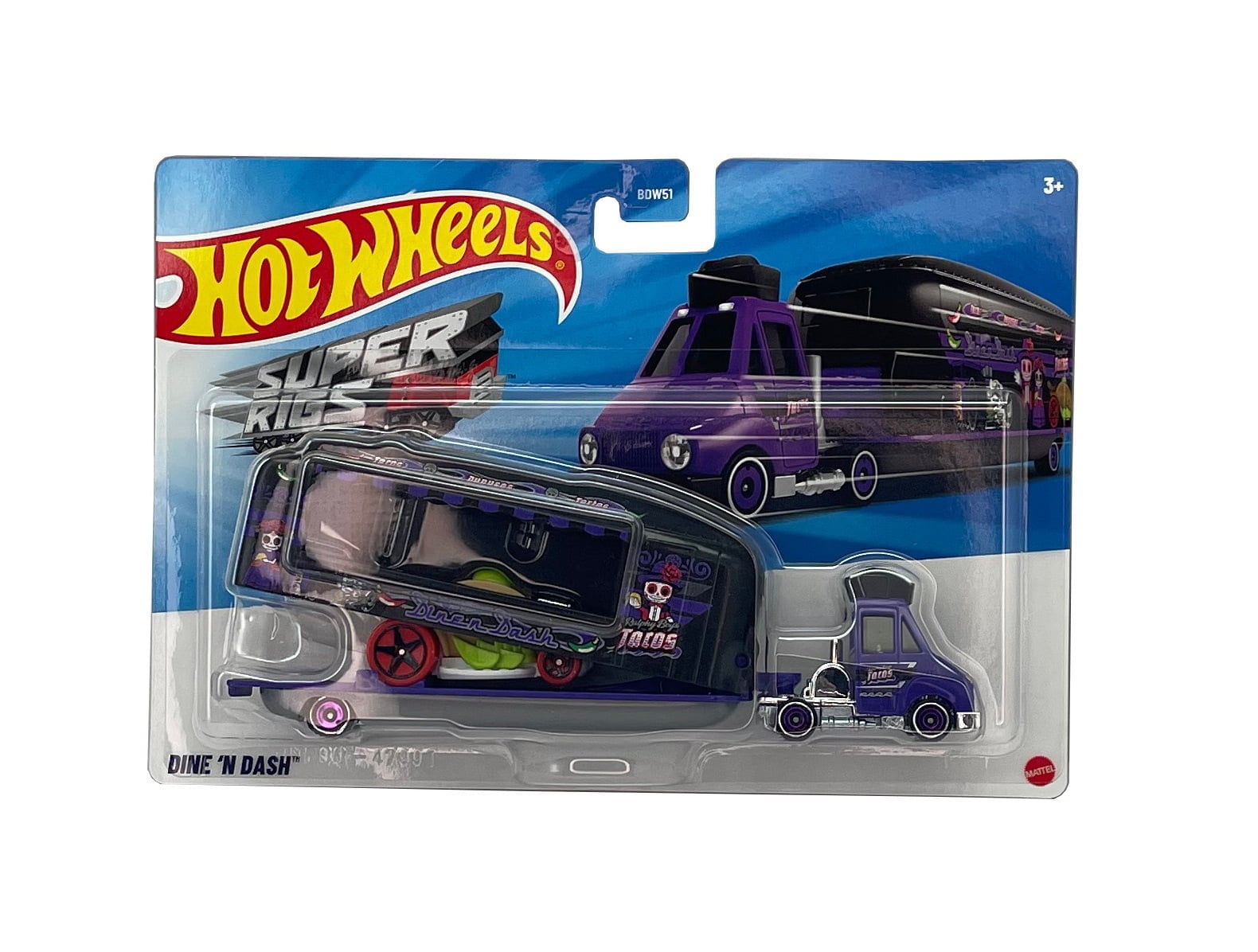 Hot Wheels Super Rigs, 1:64 Scale Toy Car and Matching Transporter