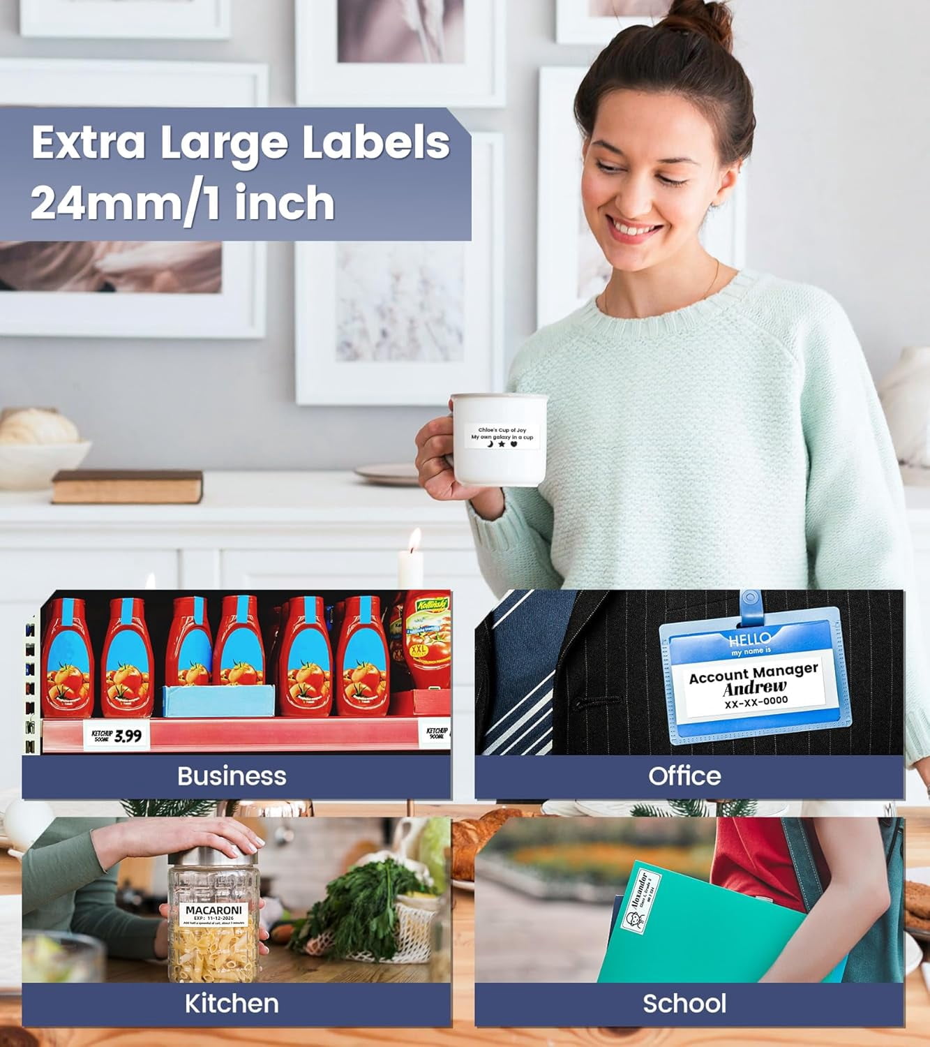 1 Inch Label Maker, Bluetooth Label Maker Machine with-Tape, Portable Wireless Label Printer Rechargeable for Home Office Small Business Crafting, Prints Up to 24mm (1”) Wide-Labels