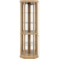 thumbnail image 6 of Lighted Corner Curio Cabinet with Tempered Glass Doors, Mirrored Back Panel, Adjustable Shelves - 16.46" L x 16.46" W x 69.84" H (Light Oak), 6 of 7