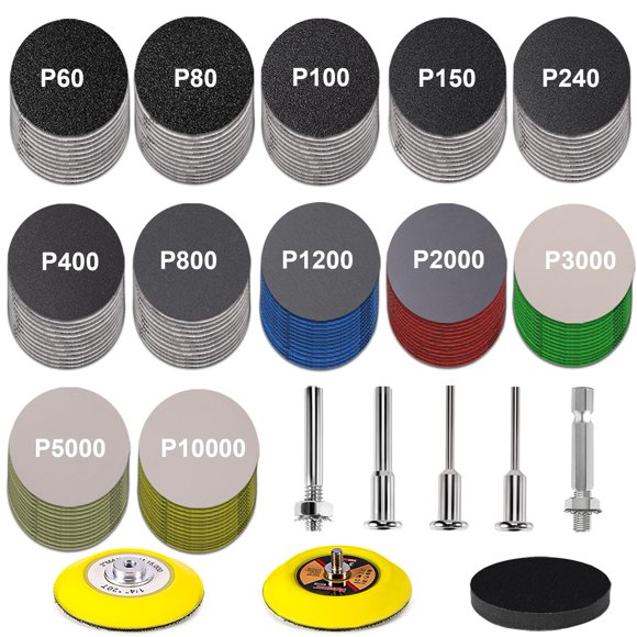 184 Pcs Disques de Ponçage de 3 Pouces, Kit de Restauration de Phares GOH DODD Tampons de Ponçage Humide et Sec avec Corps de 1/4 Pouces 1/8 Pouces et Coussin en Mousse Souple, 60 à 10000 Gri