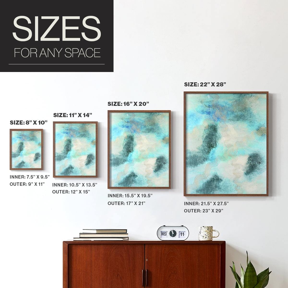 Blue Shift II Framed Print in Brown Solid Wood Framed Print No Nail Hanging