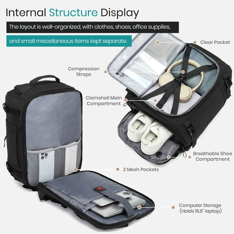 Joyway Travel Backpack for Women & Men Large Capacity Carry On Backpack with Shoe Compartment Waterproof Weekender Bag Laptop Backpack with Wide Opening Overnight Bag for Travel Work Gym