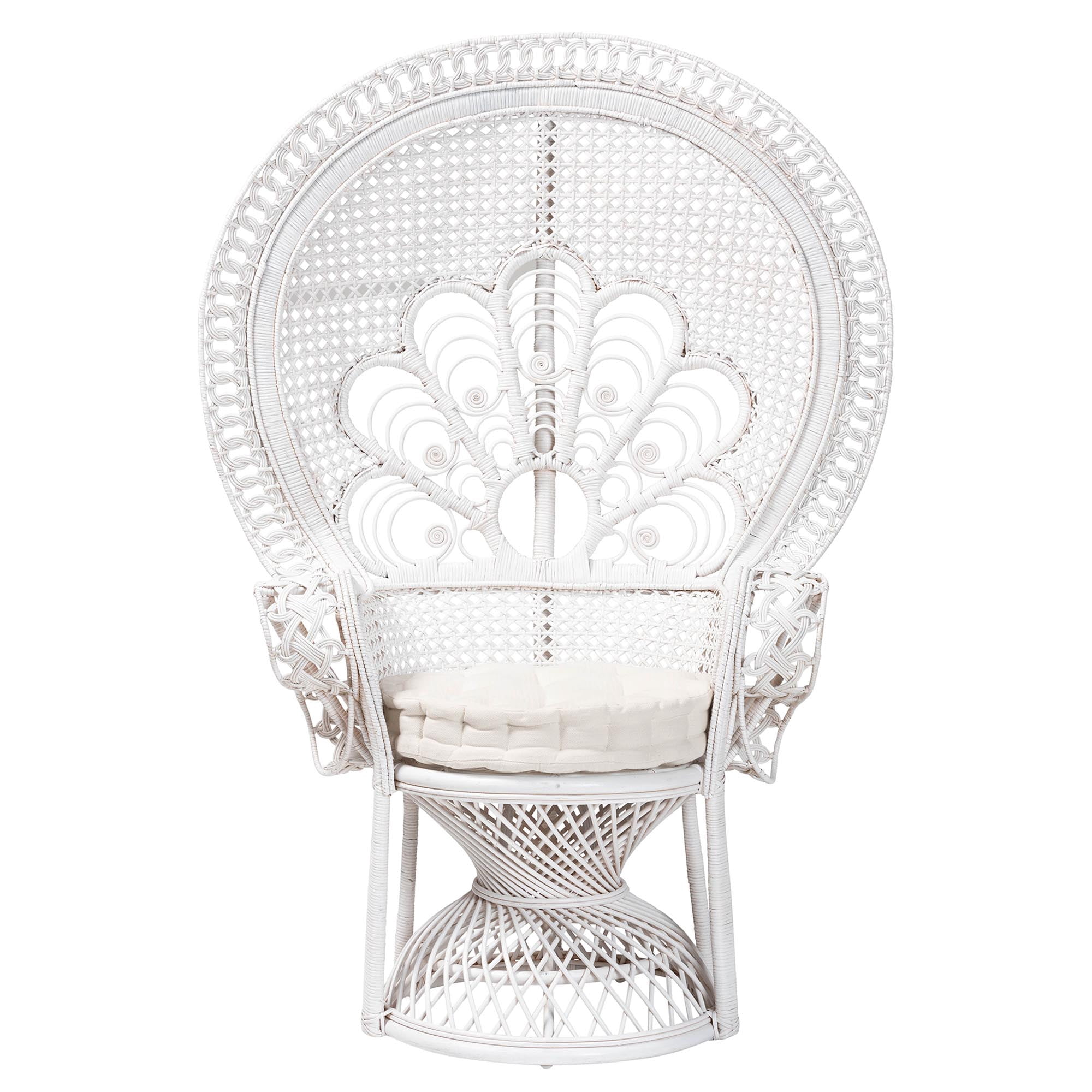 bali & pari Ediva Rattan BOHO Peacock Chair, White