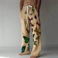 thumbnail image 3 of Cotton Linen Pants for Men 2026 Spring Summer Casual Elastic Waist Straight Leg Butterfly Print Beach Pants with Pockets, 3 of 5