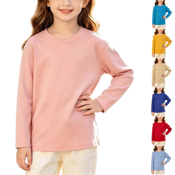 Loopsun Kids Boys Girls Fall Tops 1-11Years Solid Long Sleeve Pullover Shirts