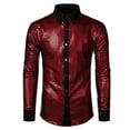 thumbnail image 1 of Blusa y camisa de manga larga con cuello vuelto para hombre, informal, con botones y retazos, de manga larga y cuello vuelto., 1 of 2