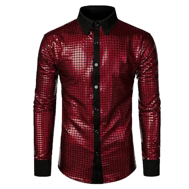 Blusa y camisa de manga larga con cuello vuelto para hombre, informal, con botones y retazos, de manga larga y cuello vuelto.