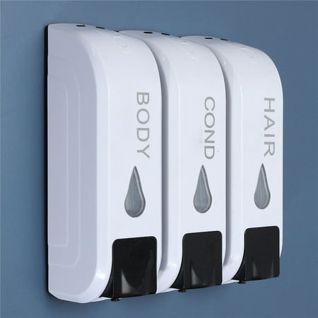 3x350ml Abs Plastic Wall Mounted Bathroom Shower Body Lotion Shampoo Liquid Soap Dispenser White 215*200*76