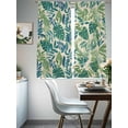 thumbnail image 3 of Green Palm Leaf Semi Sheer Window Curtains 63 Inches Long, Tropical Plants Retro Pastoral Summer Rod Pocket Voile Silky Chiffon Curtain Light Filtering Drapes for Living Room, 52"x63", 2 Panels, 3 of 9