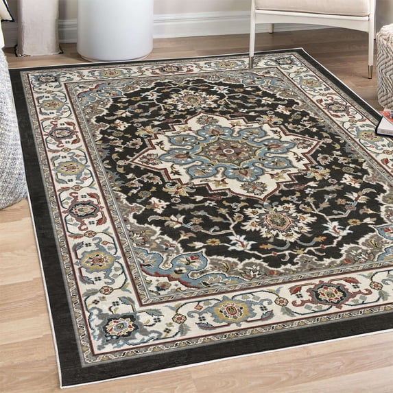 Floral Decorative Rug, Retro Style Vintage Romantic Flowers Petals and Leaves Spring Foliage Art, Quality Carpet for Bedroom Dorm and Living Room, 6 Sizes, Charcoal Grey Ivory, by Ambesonne