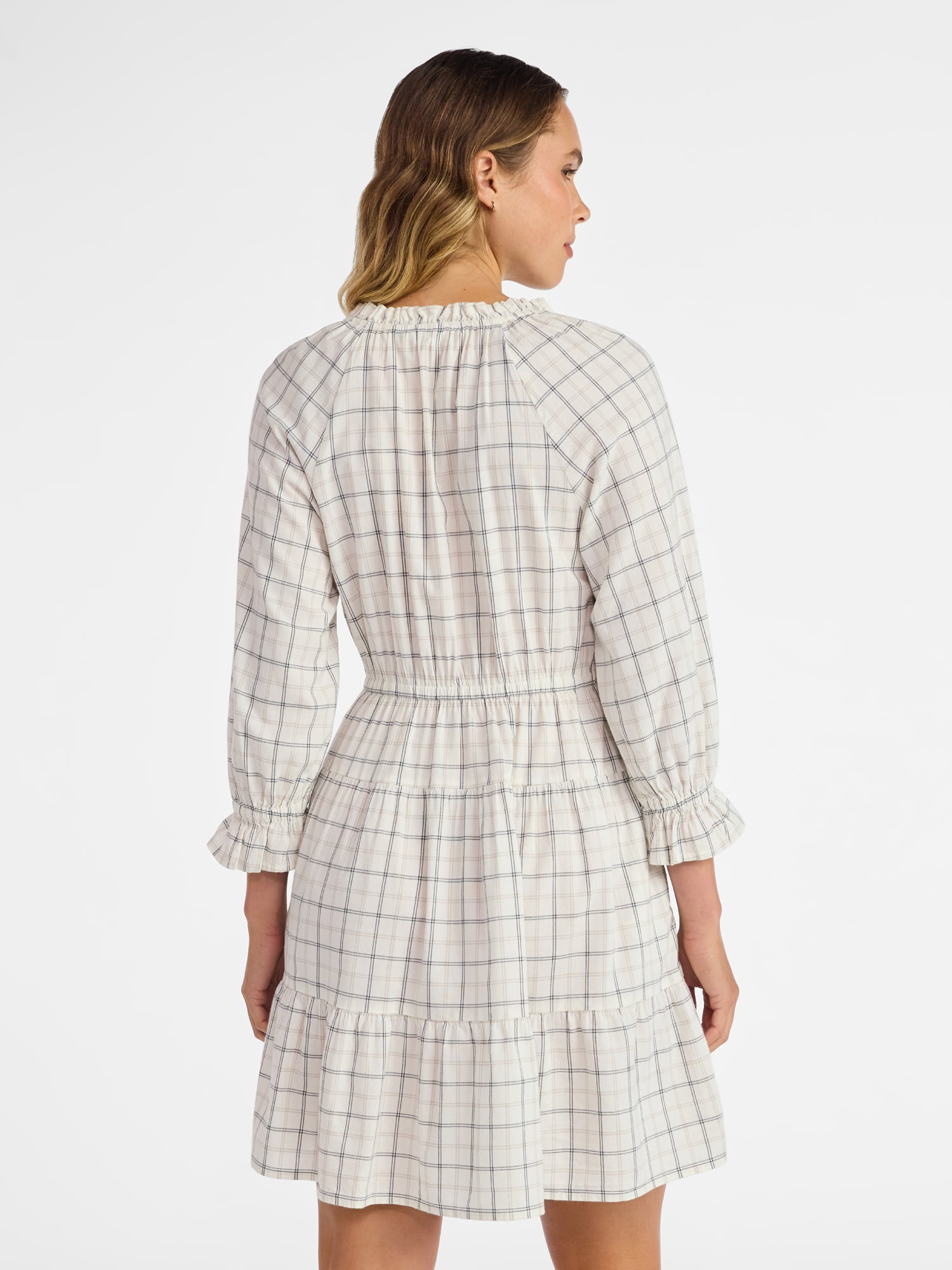 Time and Tru Women's Ruffle Neck Tiered Mini Dress, Sizes XS – XXXL