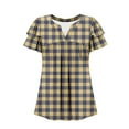 thumbnail image 7 of Scyoekwg Womens Short Sleeve Tunic Tops V-Neck Ruffle Sleeve Pleated Tunic Shirt Short Sleeve T Shirts Casual Loose Shirts Summer Trendy Comfy Plaid Print Tshirt Blouses (Khaki,XL), 7 of 7