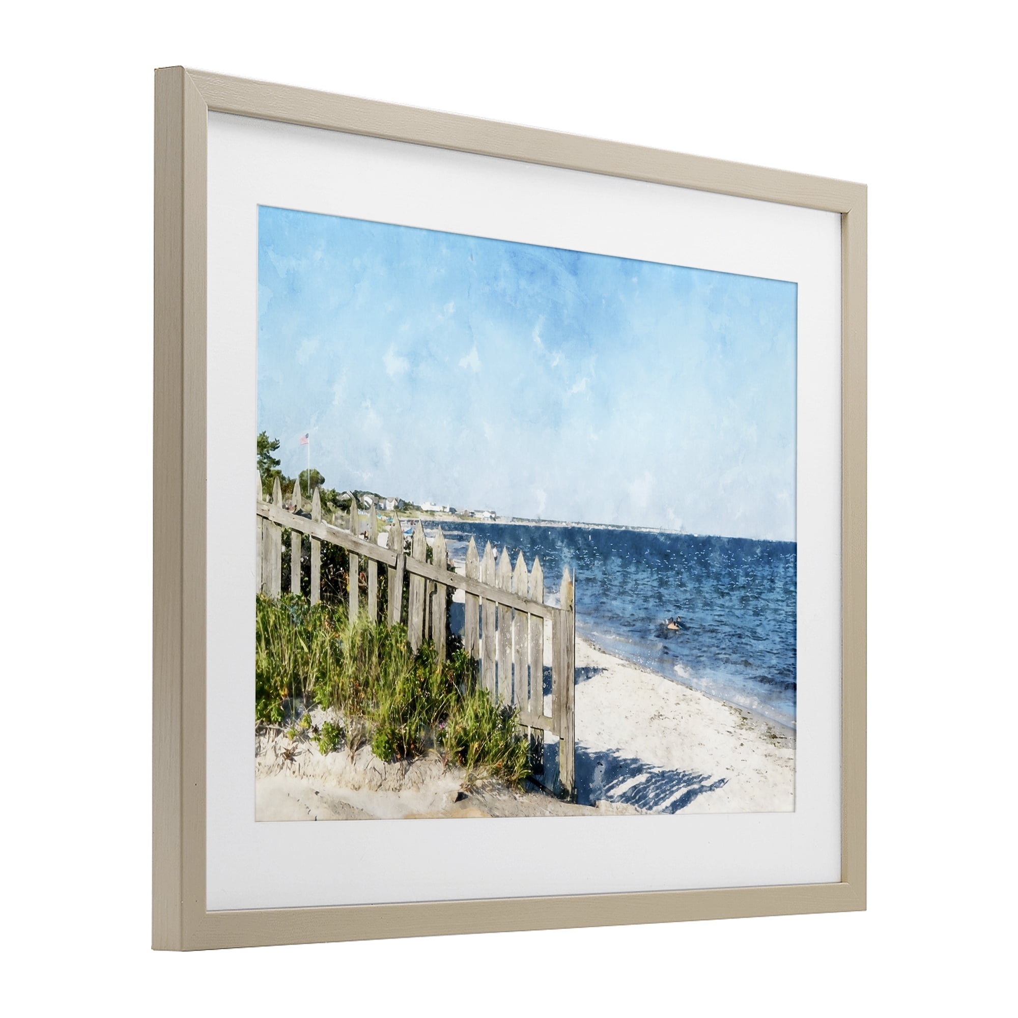 Stupell Industries Beach Pickets View Birch Framed Print Under Glass, design by Kim Curinga