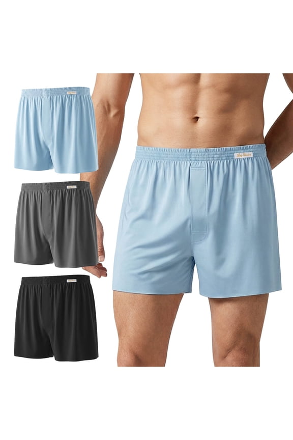 Mens Silk Underwear, CaiDieNu Mens Boxers, Seamless Cooling Comfortable Silky Loose Fit Boxers for Men, 3 Pack