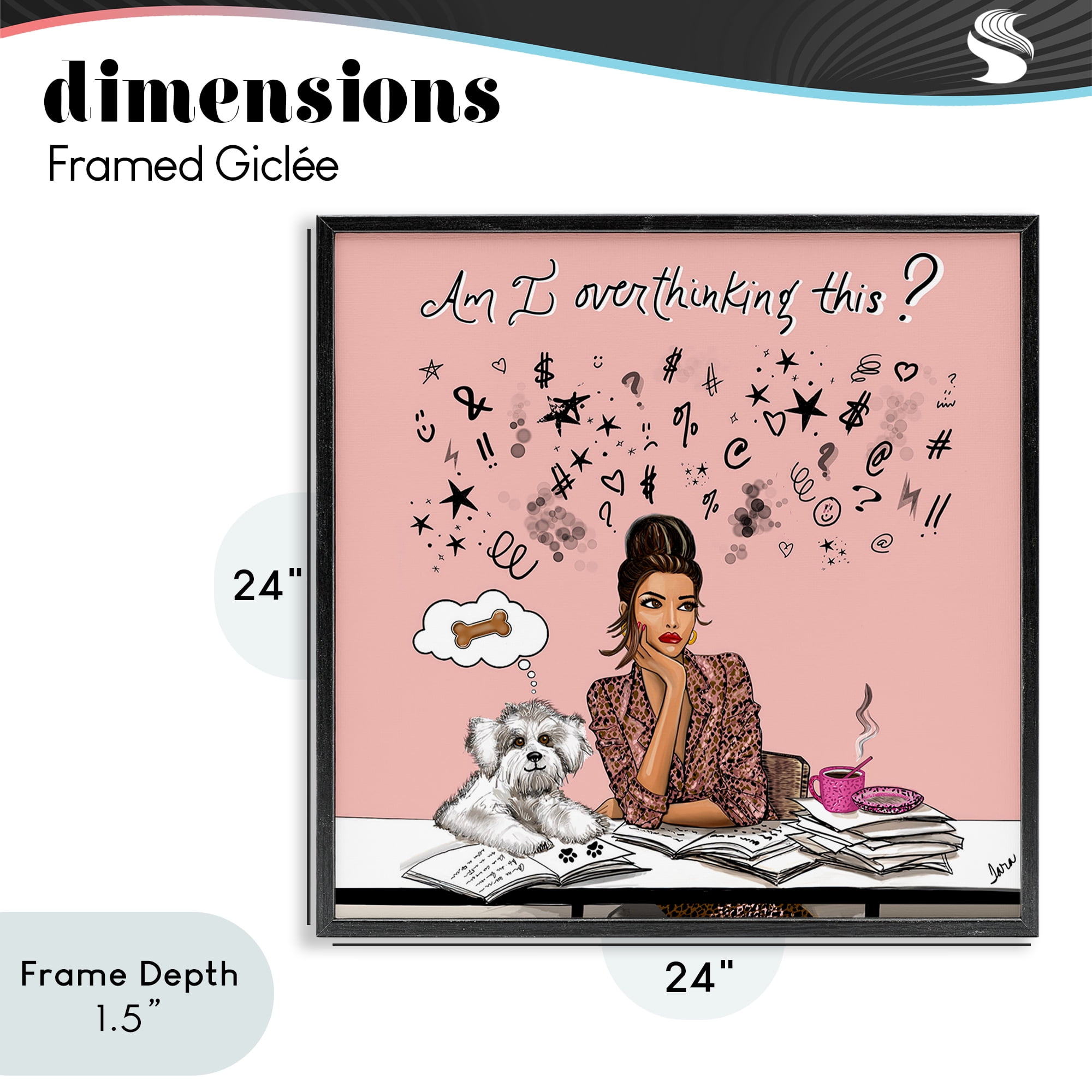 Stupell Industries Overthinking Reflection with Puppy Black Framed Giclee Art, design by Tara Boone