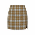 thumbnail image 4 of SZJXBUY Women's Plaid Skirts Fall Winter Vintage Check Mini Bodycon Pencil Skirt with Shorts Casual Side Slit Elastic High Waist Skorts Y2K Orange,S, 4 of 8