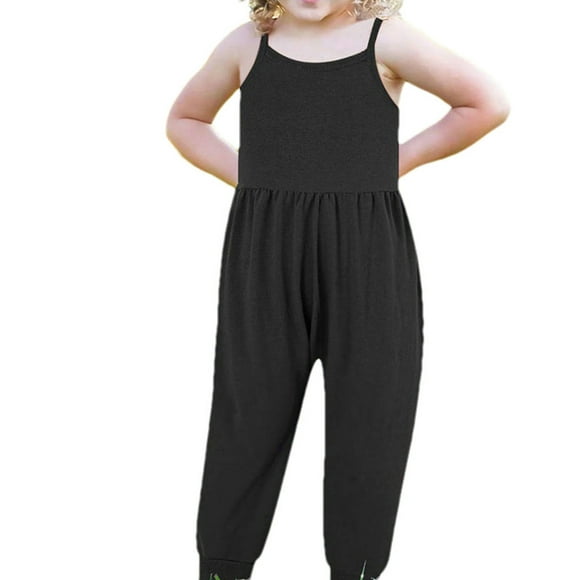 XZNGL Girls Childrens Summer Solid Color Romper Sling Sleeveless Backless Short Jumpsuit