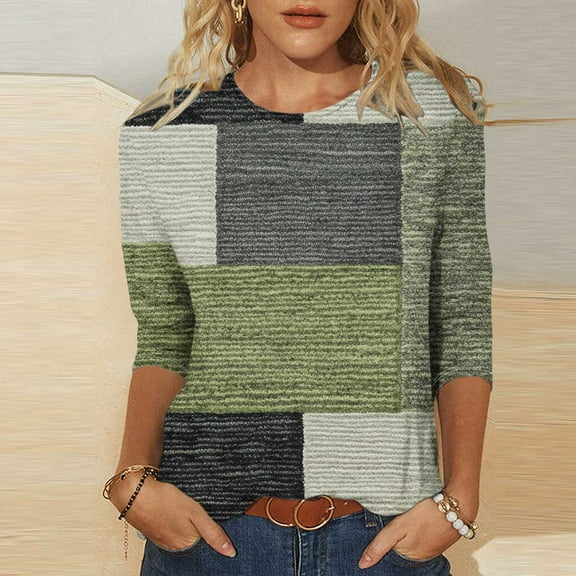 LiMoi Summer Tops for Women Floral Women's 3/4 Sleeve T Shirts Plus Size T Shirts Women 3/4 Sleeve Color Block Shirts for Women Plus Size New Arrivals