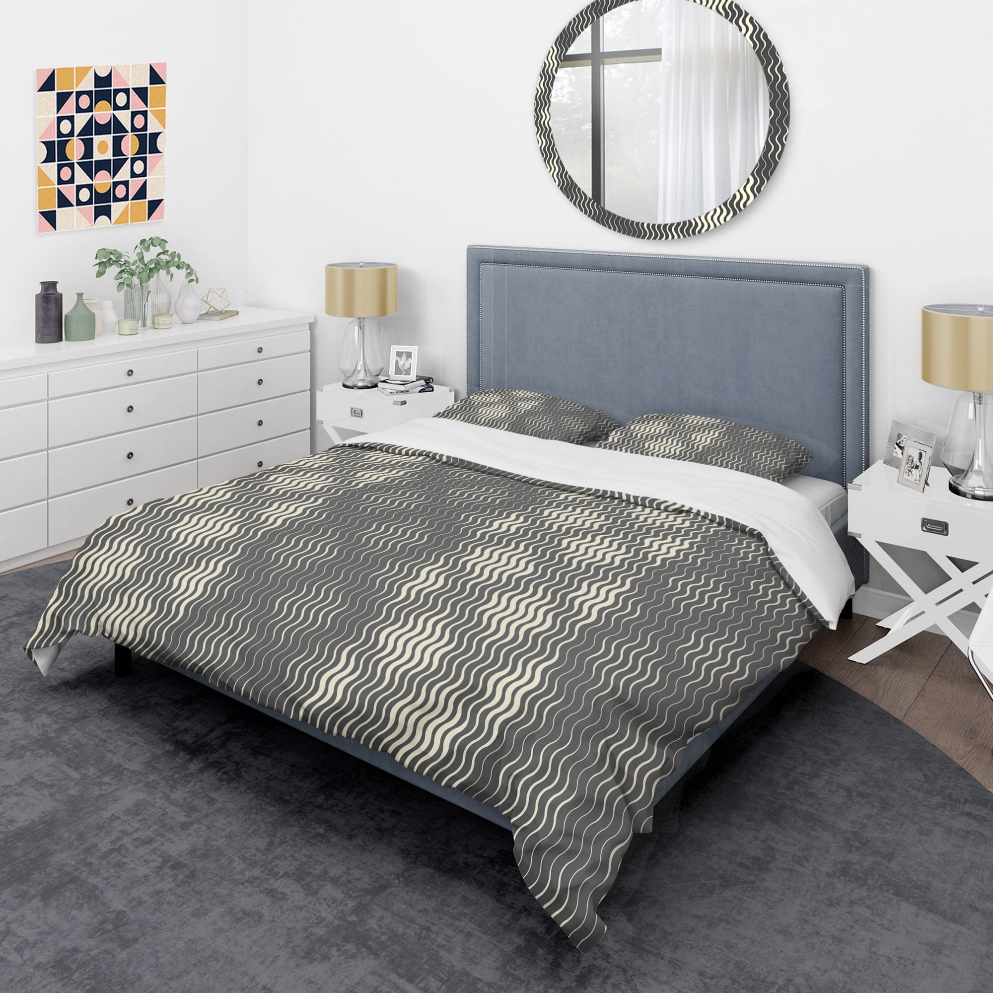 Designart 'Retro Geometrical Abstract Minimal Pattern V' Mid-Century Modern Duvet Cover Set