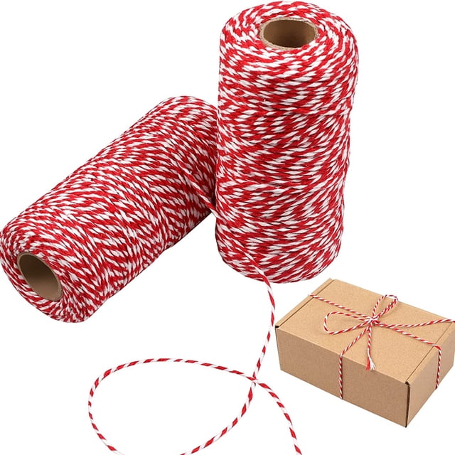 Hilo navideño hilo rojo y blanco tejido de algodón hilo para envolver Navidad DIY hilo para regalo manualidades para envolver carne